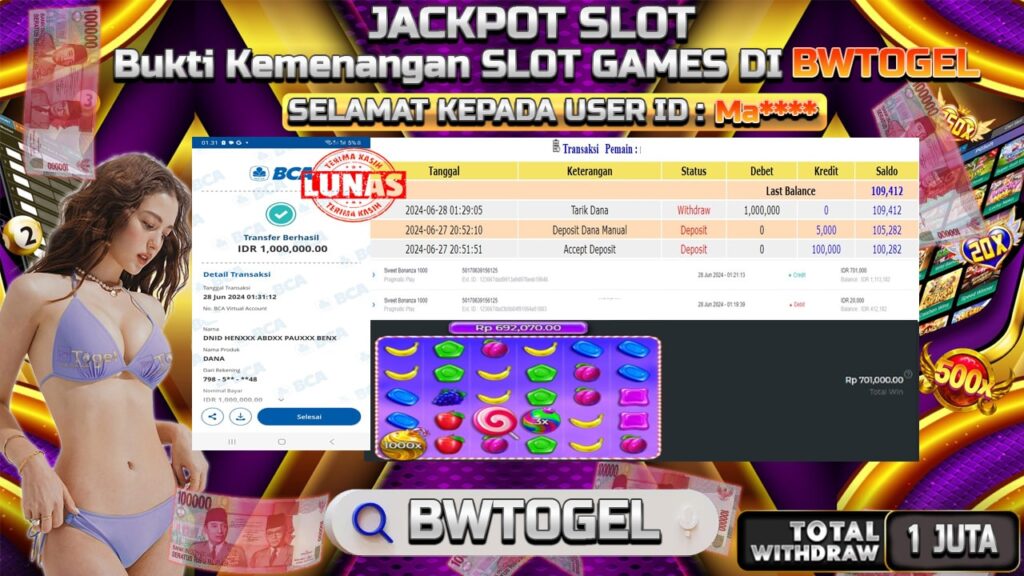 BUKTI JACKPOT SLOT SWEET BONANZA 1000 TERPERCAYA DI INDONESIA TGL 28-06-2024