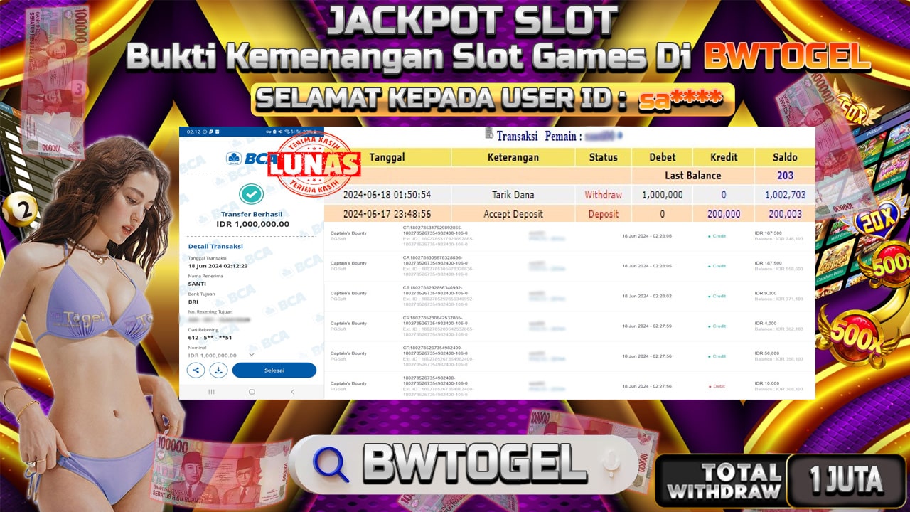 BUKTI JACKPOT SLOT CAPTAIN’S BOUNTY TERPERCAYA DI INDONESIA TGL 18-06-2024