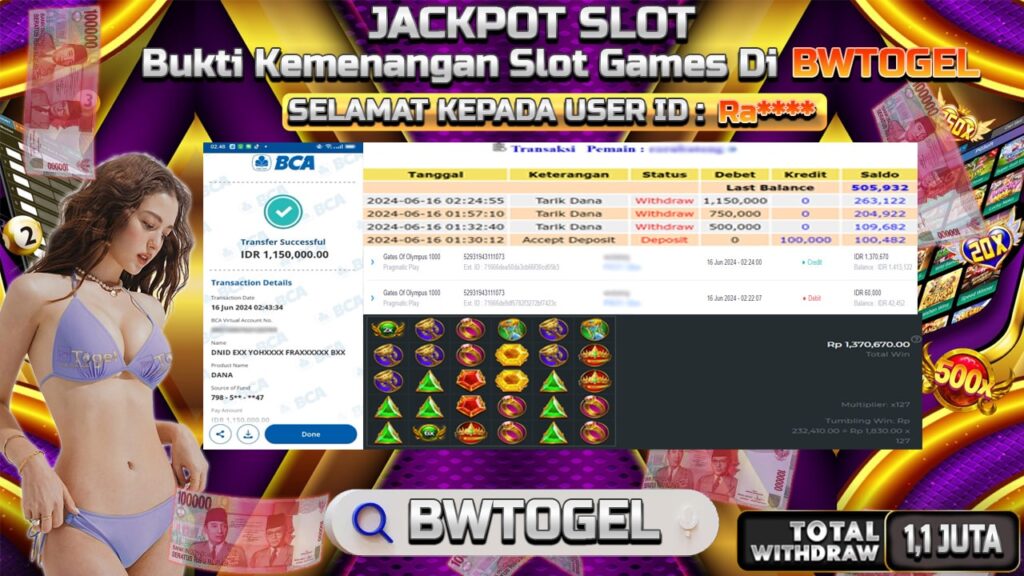 BUKTI JACKPOT SLOT GATES OF OLYMPUS 1000 TERPERCAYA DI INDONESIA TGL 16-06-2024