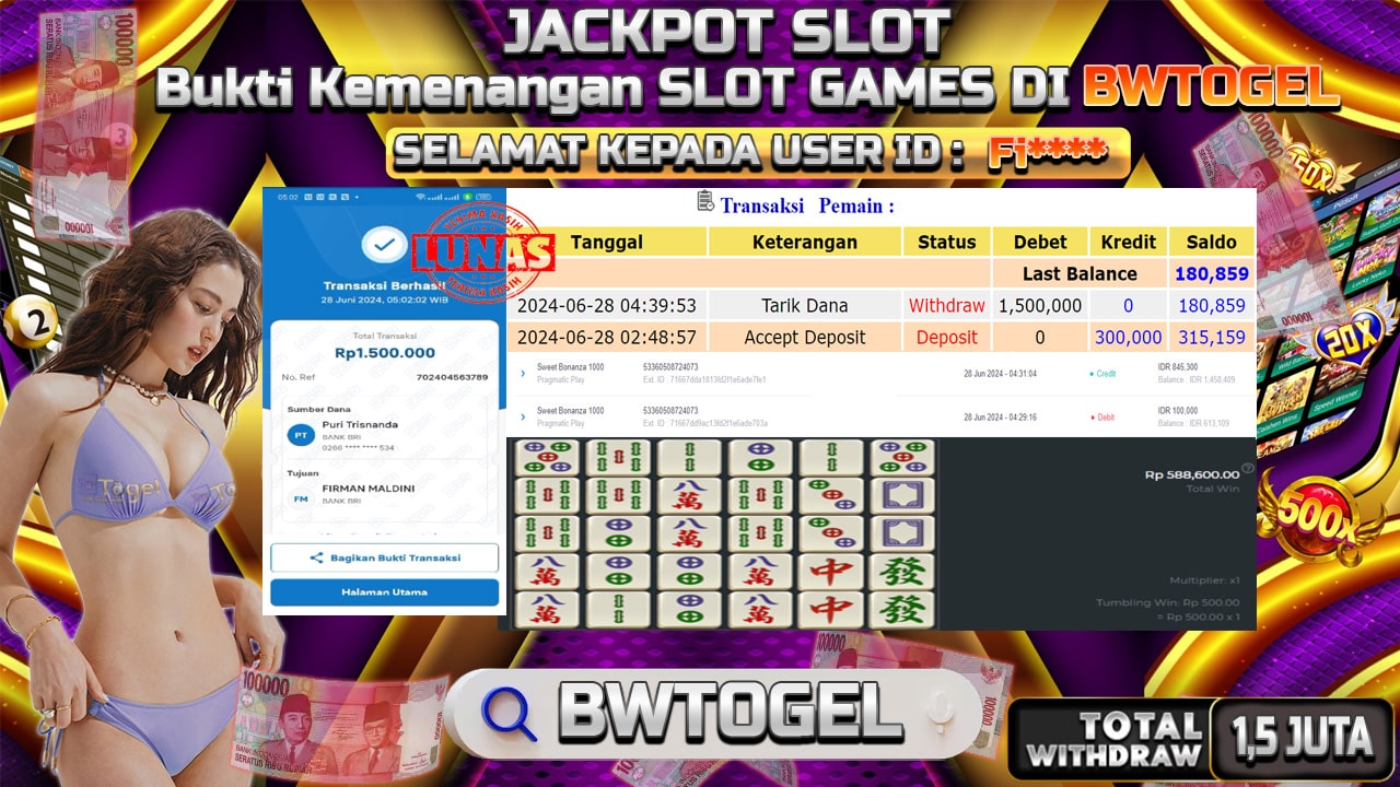 BUKTI JACKPOT SLOT MANIA MAHJONG TERPERCAYA DI INDONESIA TGL 28-06-2024