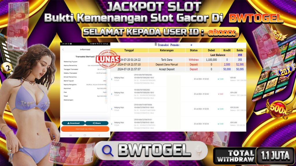 BUKTI JACKPOT SLOT MAHJONG WAYS TERPERCAYA DI INDONESIA TGL 20-07-2024