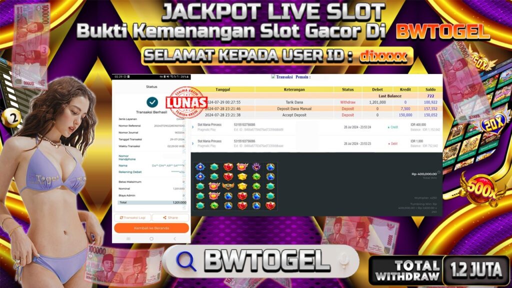 BUKTI JACKPOT SLOT MANIA PRINCESS TERPERCAYA DI INDONESIA TGL 29-07-2024