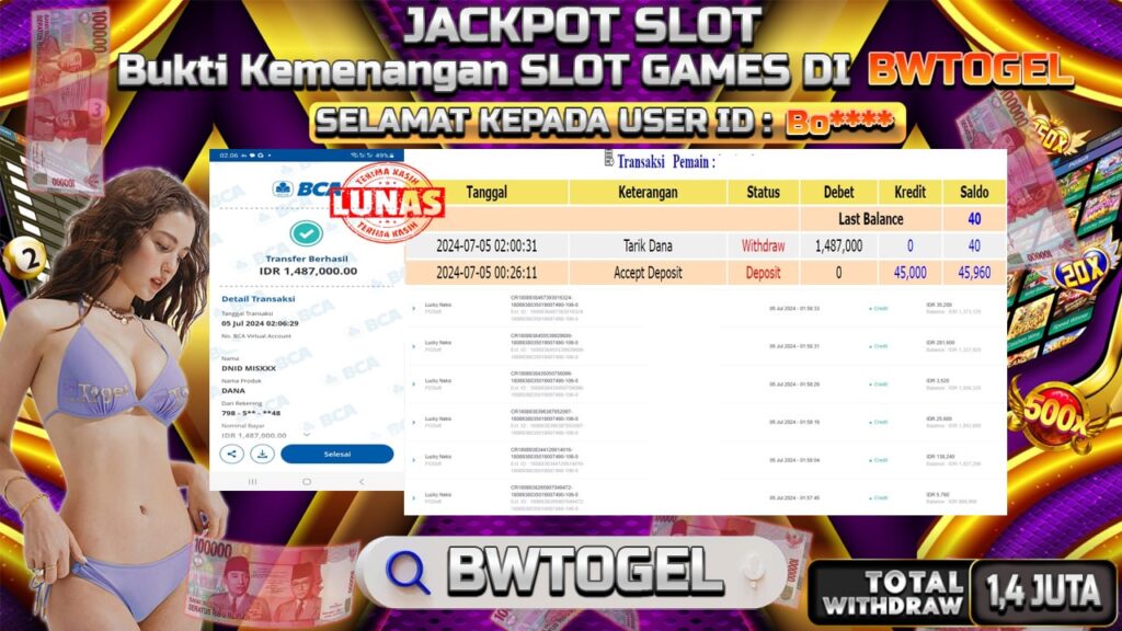 BUKTI JACKPOT SLOT LUCKY NEKO TERPERCAYA DI INDONESIA TGL 05-07-2024