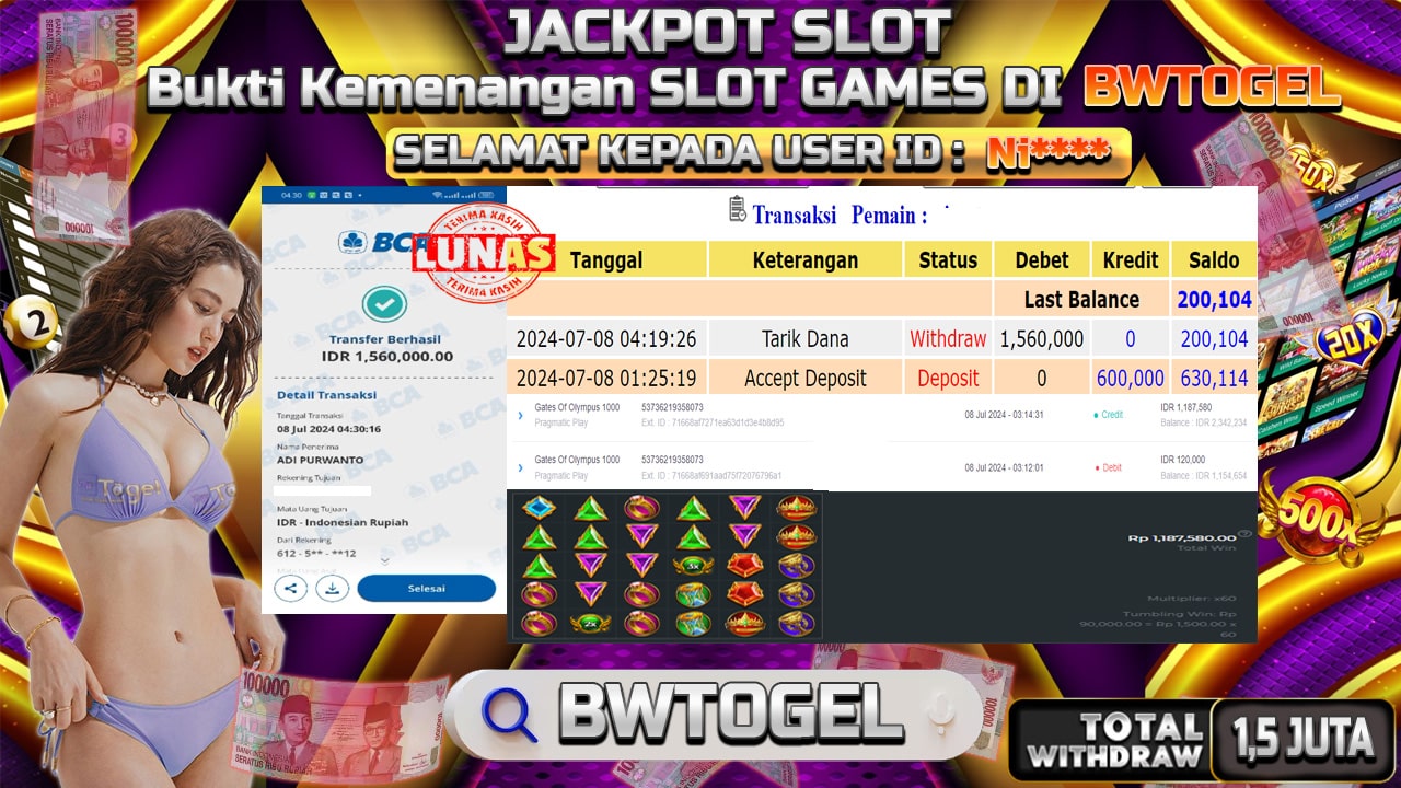 BUKTI JACKPOT SLOT GATES OF OLYMPUS 1000 TERPERCAYA DI INDONESIA TGL 08-07-2024