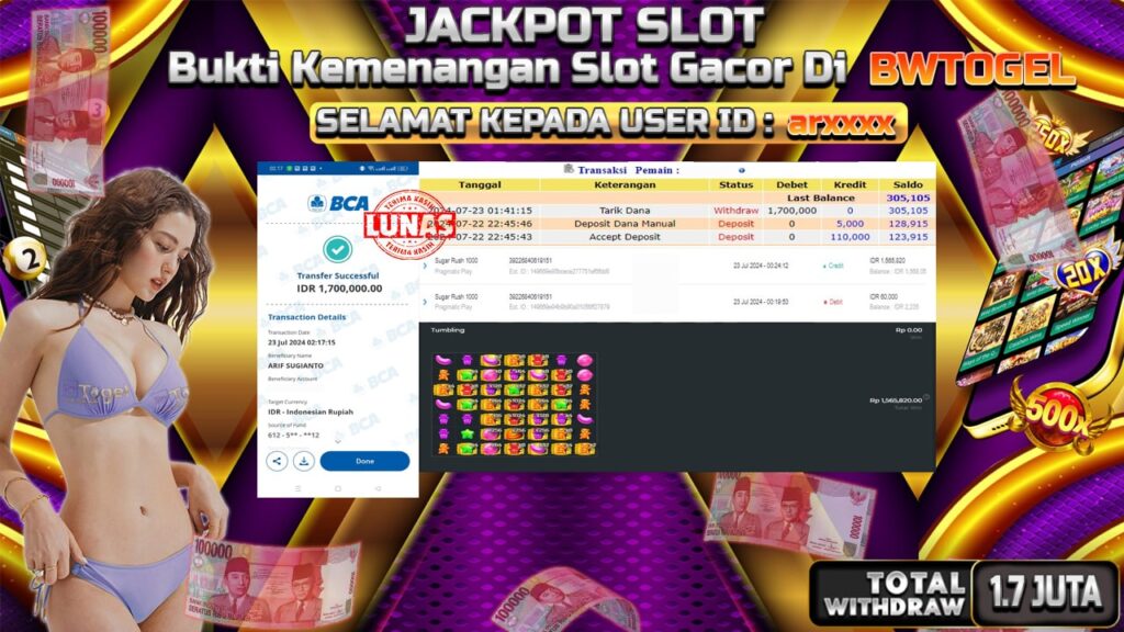 BUKTI JACKPOT SLOT SUGAR RUSH 1000 TERPERCAYA DI INDONESIA TGL 23-07-2024