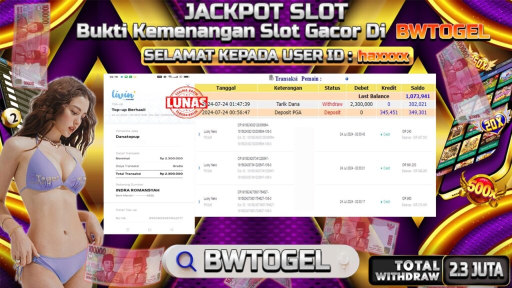 BUKTI JACKPOT SLOT LUCKY NEKO TERPERCAYA DI INDONESIA TGL 24-07-2024