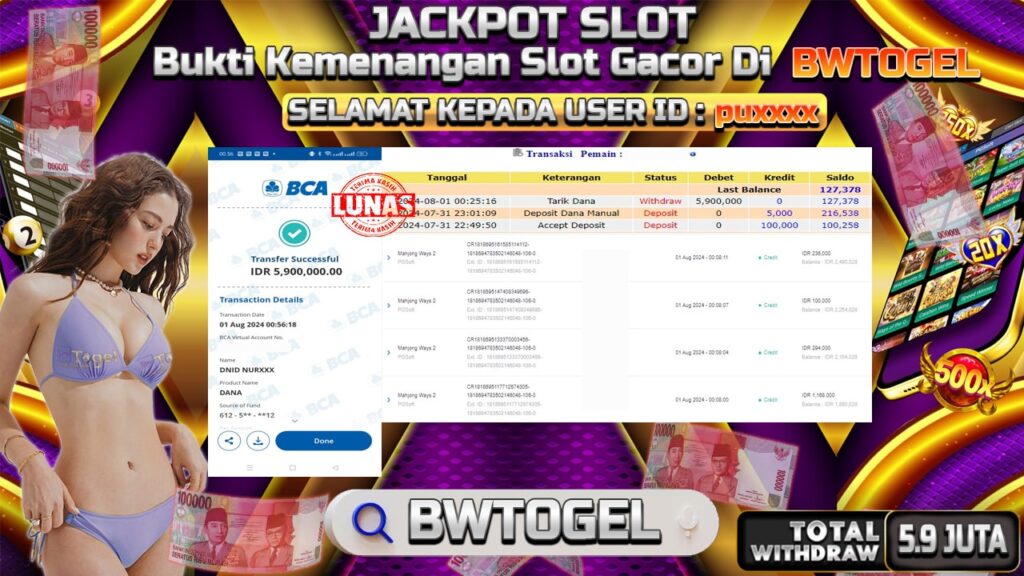 BUKTI JACKPOT SLOT MAHJONG WAYS 2 TERPERCAYA DI INDONESIA TGL 01-08-2024