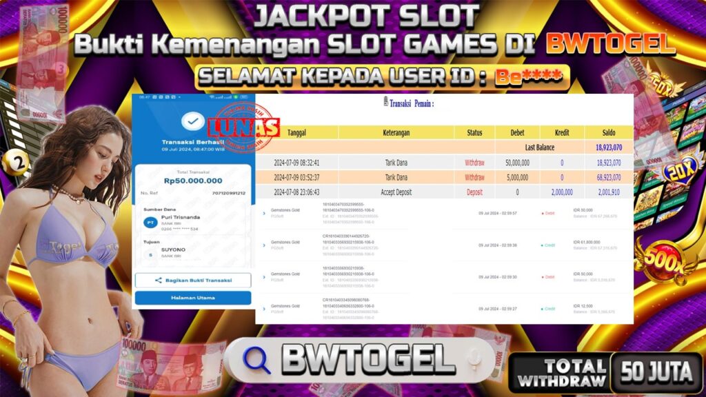 BUKTI JACKPOT SLOT GEMSTONES GOLD TERPERCAYA DI INDONESIA TGL 09-07-2024