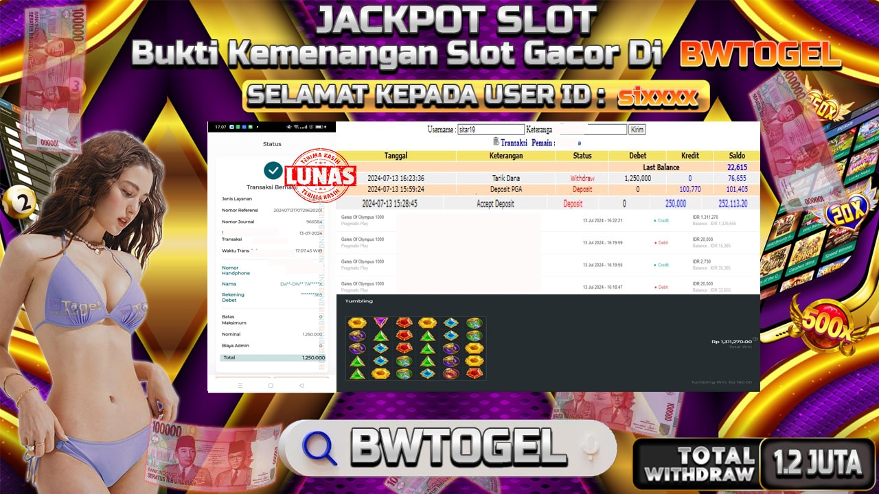 BUKTI JACKPOT SLOT GATES OF OLIYMPUS 1000 TERPERCAYA DI INDONESIA TGL 13-07-2024