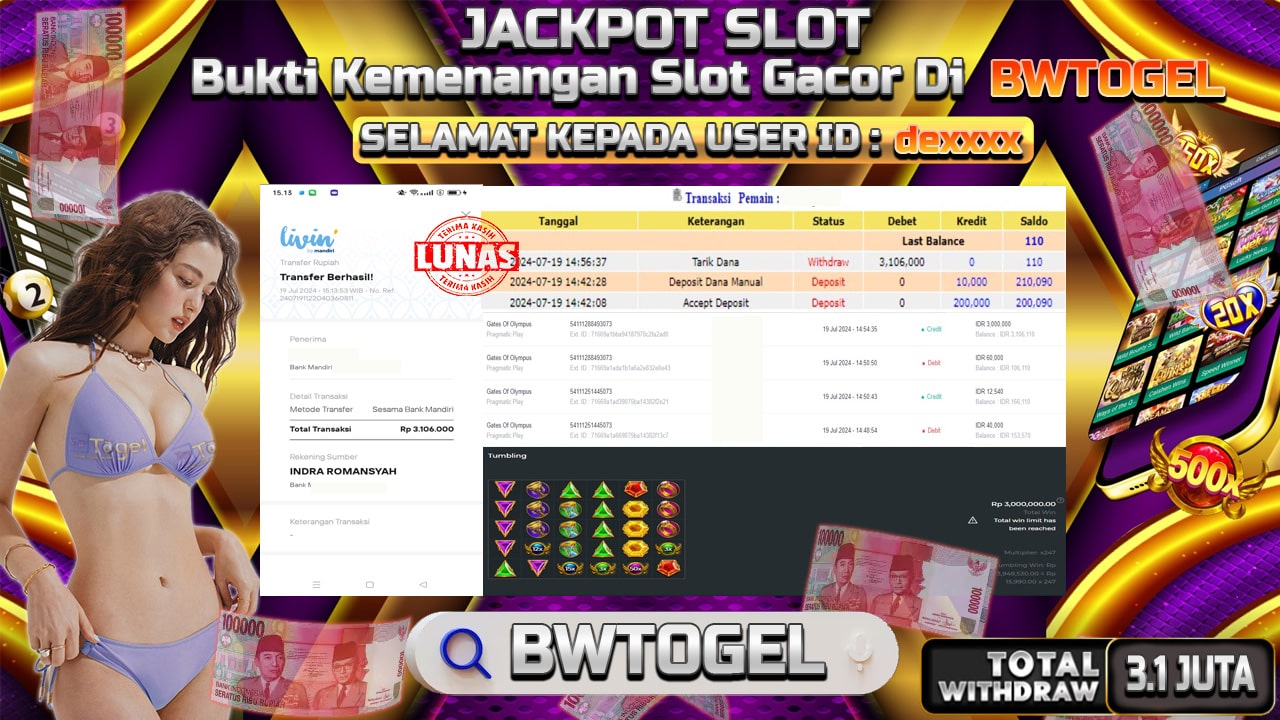 BUKTI JACKPOT SLOT SLOT GATES OF OLYMPUS TERPERCAYA DI INDONESIA TGL 19-07-2024