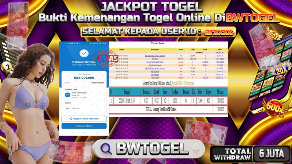 BUKTI JACKPOT TOGEL ONLINE TOTO MACAU TERPERCAYA DI INDONESIA TGL 20-07-2024