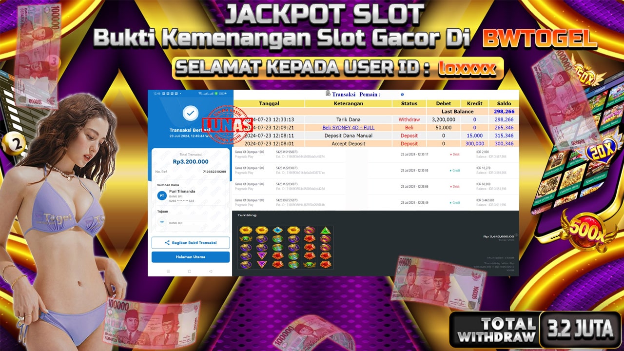 BUKTI JACKPOT SLOT GATES OF OLYMPUS 1000  TERPERCAYA DI INDONESIA TGL 23-07-2024