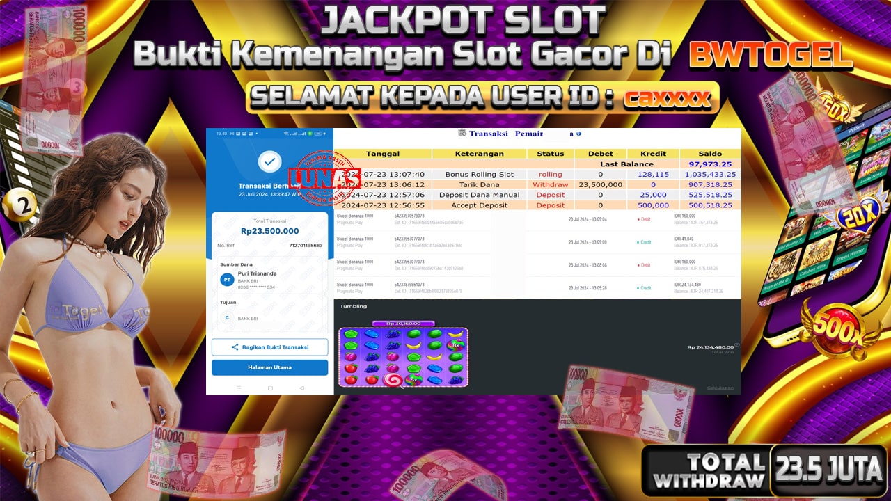 BUKTI JACKPOT SLOT SWEET BONANZA 1000 TERPERCAYA DI INDONESIA TGL 23-07-2024