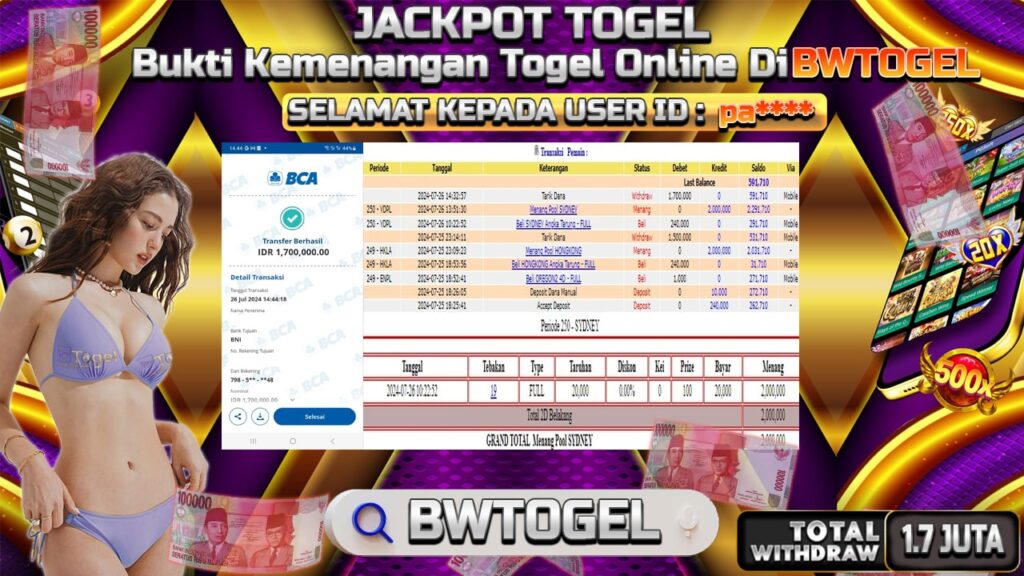 BUKTI JACKPOT TOGEL ONLINE  SYDNEY TERPERCAYA DI INDONESIA TGL 26-07-2024