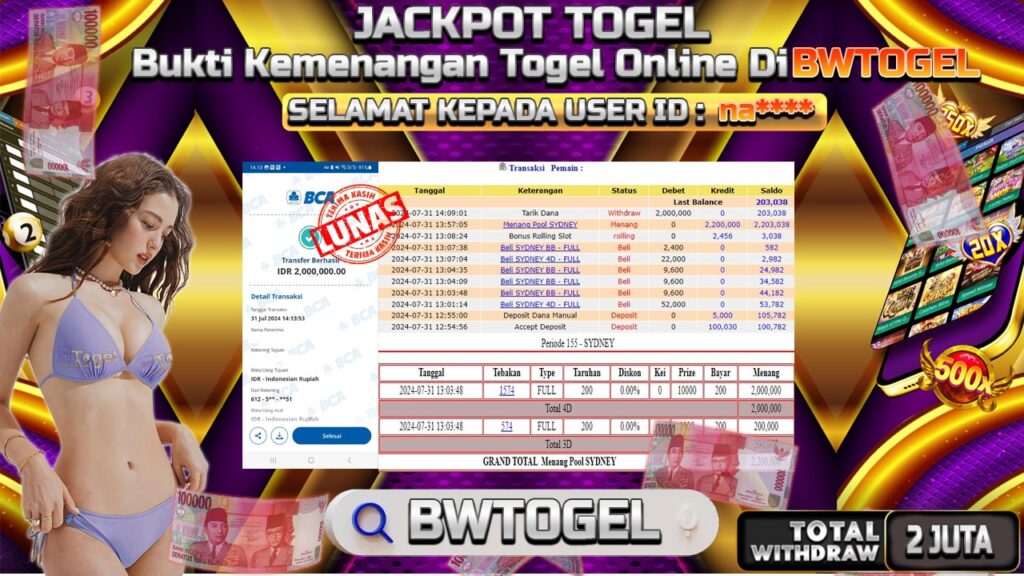 BUKTI JACKPOT TOGEL ONLINE POOL SYDNEY TERPERCAYA DI INDONESIA TGL 31-07-2024