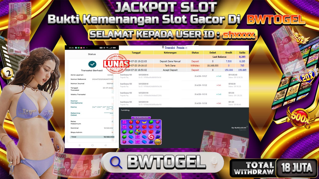 BUKTI JACKPOT SLOT SWET BONANZA 1000 TERPERCAYA DI INDONESIA TGL 20-07-2024