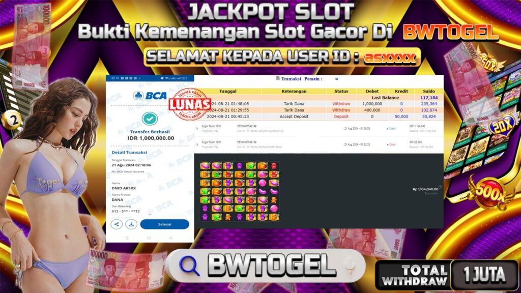 BUKTI JACKPOT SLOT SUGAR RUSH 1000 TERPERCAYA DI INDONESIA TGL 21-08-2024