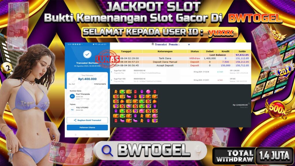 BUKTI JACKPOT SLOT SUGAR RUSH 1000 TERPERCAYA DI INDONESIA TGL 04-08-2024