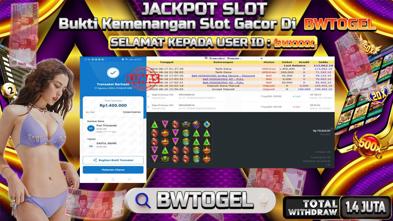 BUKTI JACKPOT SLOT GATES OF OLYMPUS 1000 TERPERCAYA DI INDONESIA TGL 17-08-2024