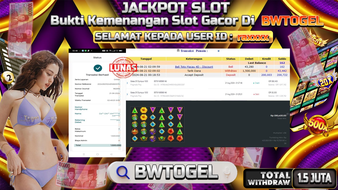 BUKTI JACKPOT SLOT GATES OF OLYMPUS 1000 TERPERCAYA DI INDONESIA TGL 21-08-2024