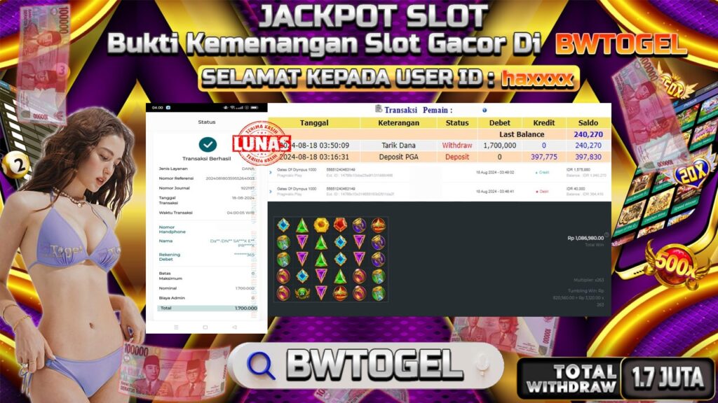 BUKTI JACKPOT SLOT GATES OF OLYMPUS 1000 TERPERCAYA DI INDONESIA TGL 18-08-2024