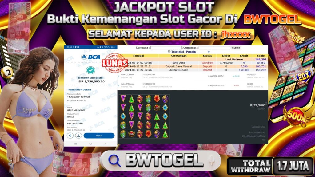 BUKTI JACKPOT SLOT GATES OF OLYMPUS TERPERCAYA DI INDONESIA TGL 14-08-2024