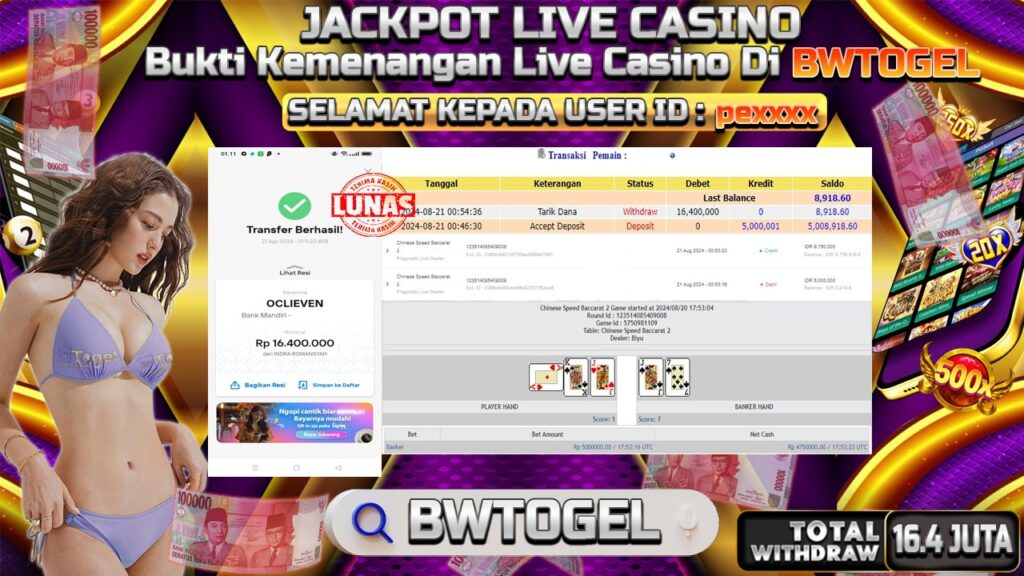 BUKTI JACKPOT SPEED BACCARAT 2 TERPERCAYA DI INDONESIA TGL 21-08-2024