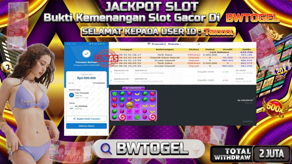 BUKTI JACKPOT SLOT SWEET BONANZA 1000 TERPERCAYA DI INDONESIA TGL 03-08-2024