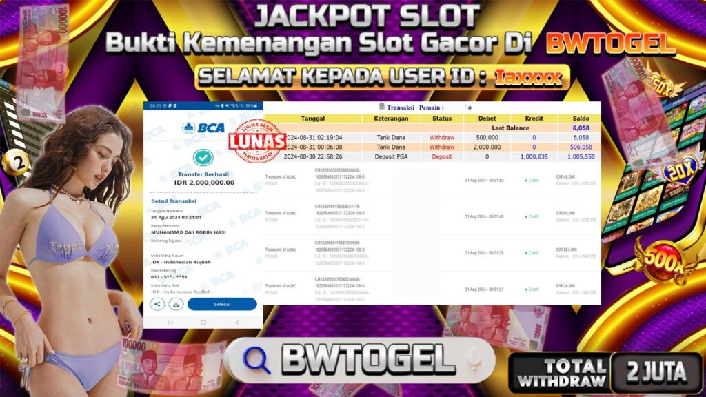 BUKTI JACKPOT SLOT TREASURES OF AZTEC TERPERCAYA DI INDONESIA TGL 31-08-2024