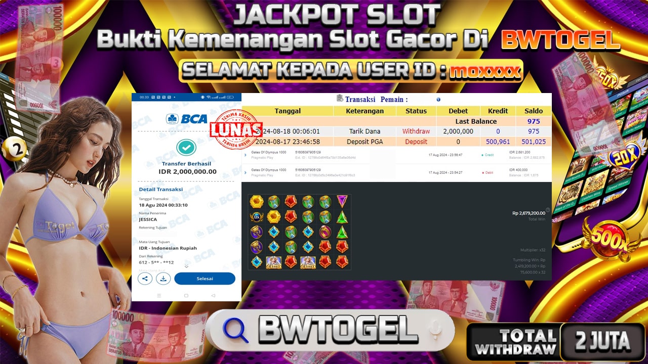 BUKTI JACKPOT SLOT GATES OF OLYMPUS 1000 TERPERCAYA DI INDONESIA TGL 18-08-2024