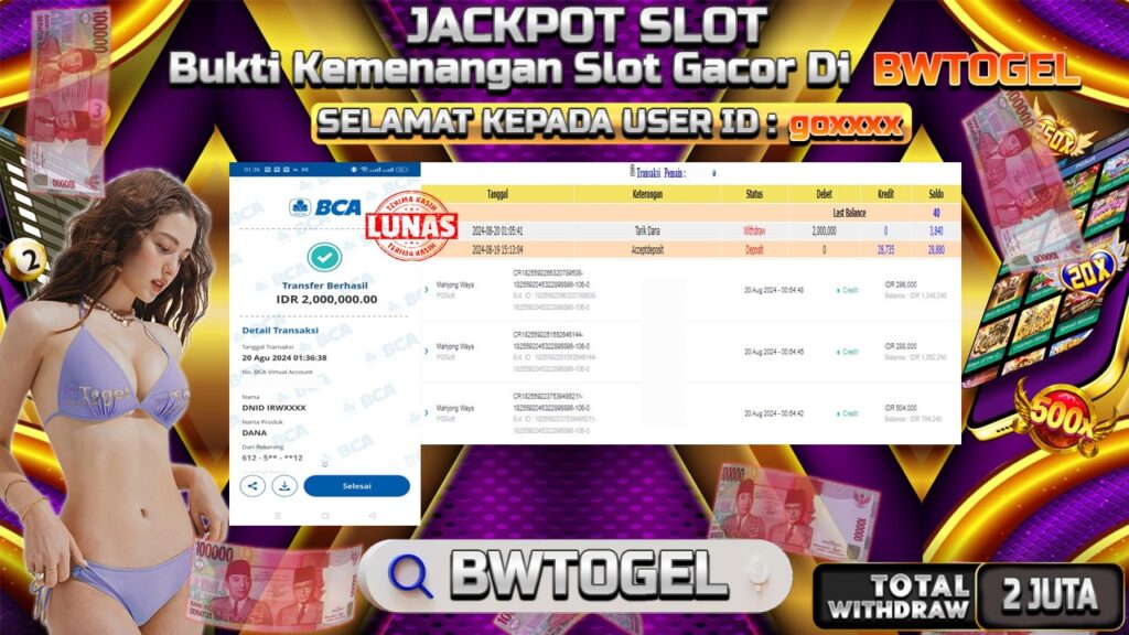 BUKTI JACKPOT SLOT MAHJONG WAYS TERPERCAYA DI INDONESIA TGL 20-08-2024