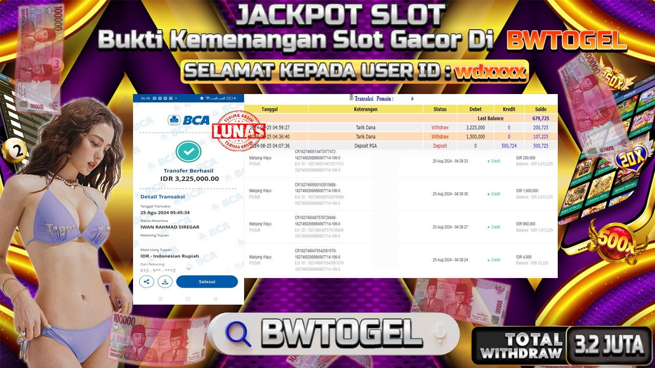 BUKTI JACKPOT SLOT MAHJONG WAYS TERPERCAYA DI INDONESIA TGL 25-08-2024