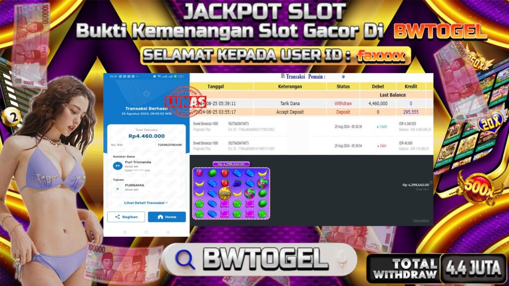 BUKTI JACKPOT SLOT SWEET BONANZA 1000 TERPERCAYA DI INDONESIA TGL 25-08-2024