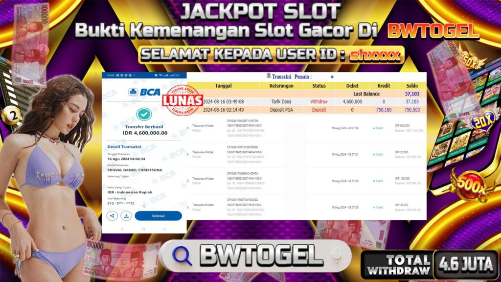 BUKTI JACKPOT SLOT TREASURES OF AZTEC TERPERCAYA DI INDONESIA TGL 16-08-2024