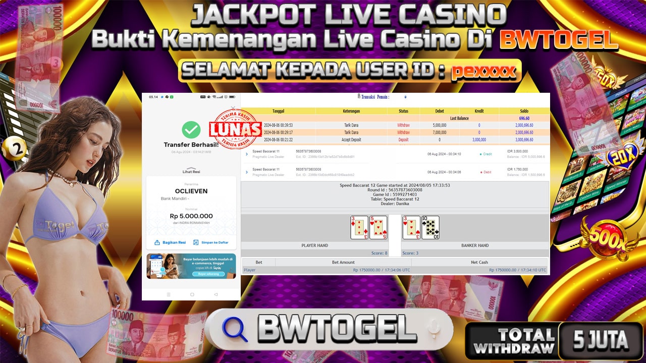 BUKTI JACKPOT SPEED BACCARAT 11 TERPERCAYA DI INDONESIA TGL 06-08-2024