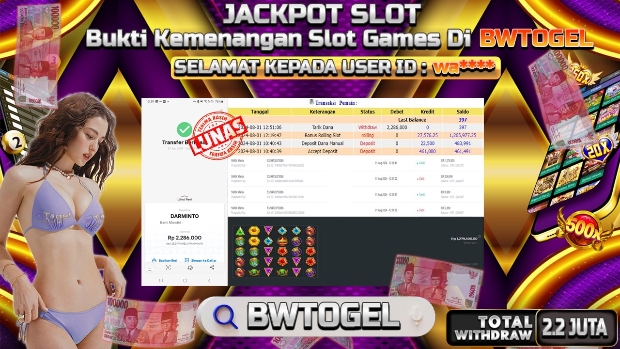 BUKTI JACKPOT SLOT 5000X MANIA TERPERCAYA DI INDONESIA TGL 01-08-2024