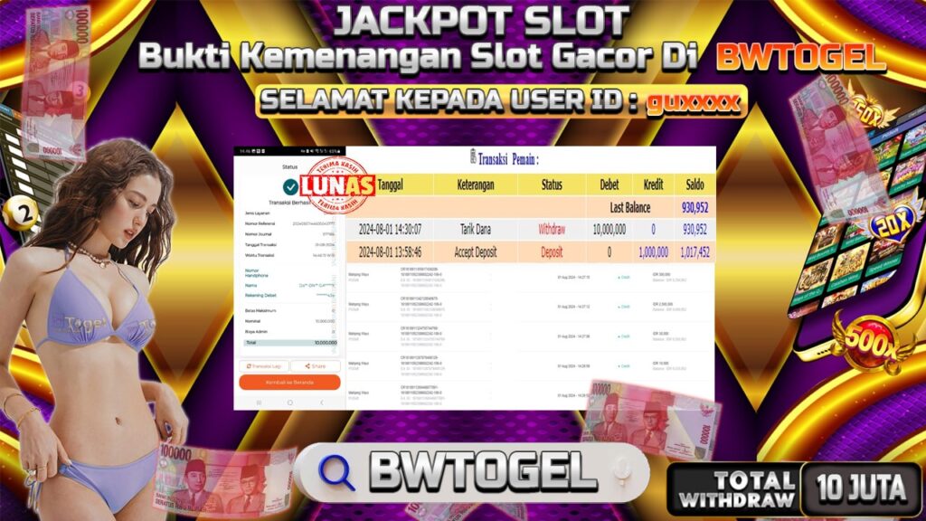 BUKTI JACKPOT SLOT MAHJONG WAYS TERPERCAYA DI INDONESIA TGL 01-08-2024