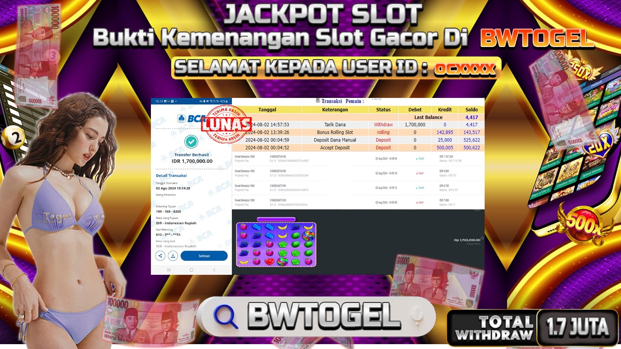 BUKTI JACKPOT SLOT SWEET BONANZA 1000 TERPERCAYA DI INDONESIA TGL 02-08-2024