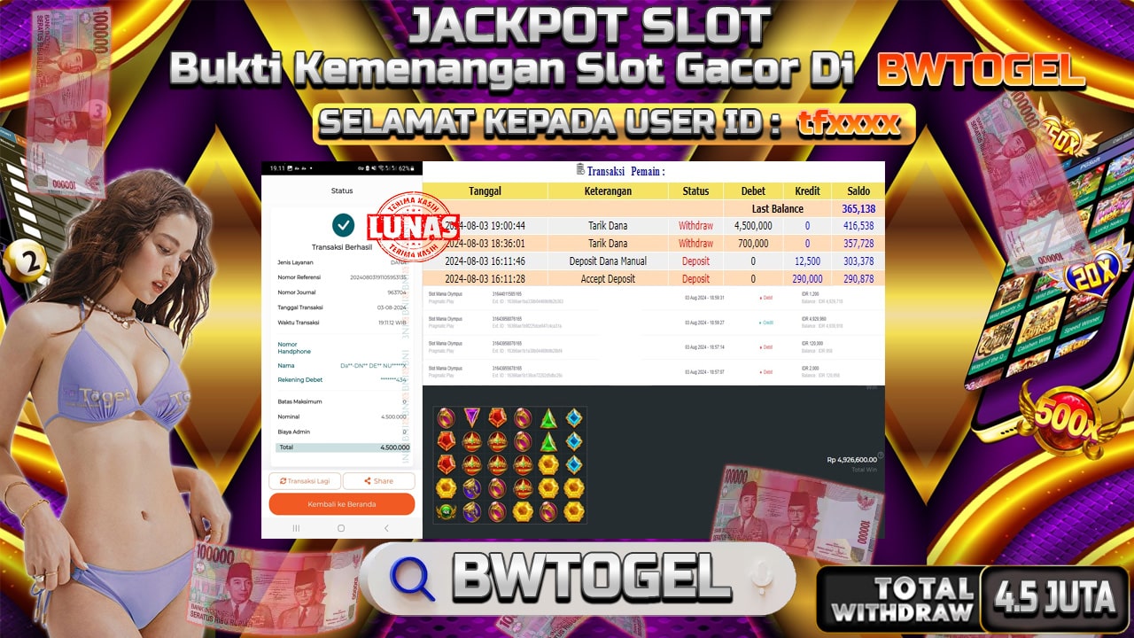 BUKTI JACKPOT SLOT 5000X MANIA TERPERCAYA DI INDONESIA TGL 03-08-2024