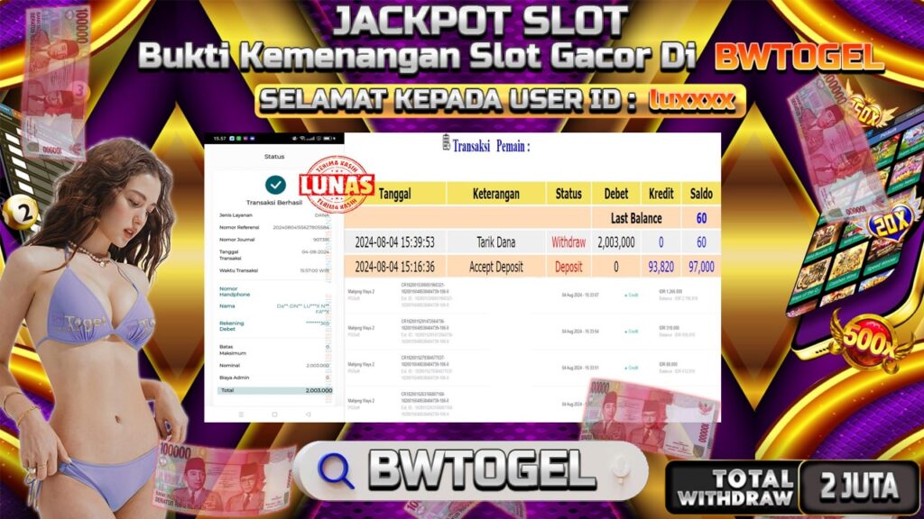 BUKTI JACKPOT SLOT MAHJONG WAYS 2 TERPERCAYA DI INDONESIA TGL 04-08-2024