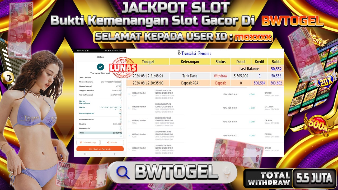 BUKTI JACKPOT SLOT WILD BOUNTY TERPERCAYA DI INDONESIA TGL 12-08-2024