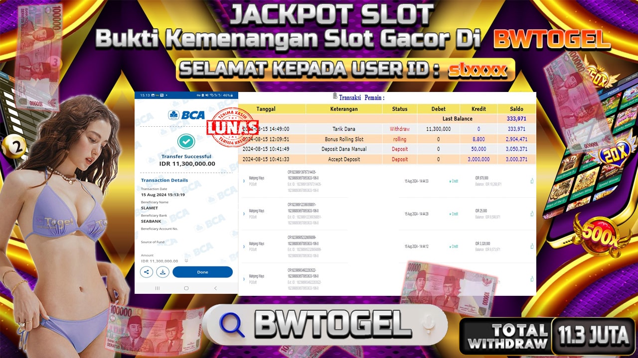 BUKTI JACKPOT SLOT MAHJONG WAYS TERPERCAYA DI INDONESIA TGL 15-08-2024