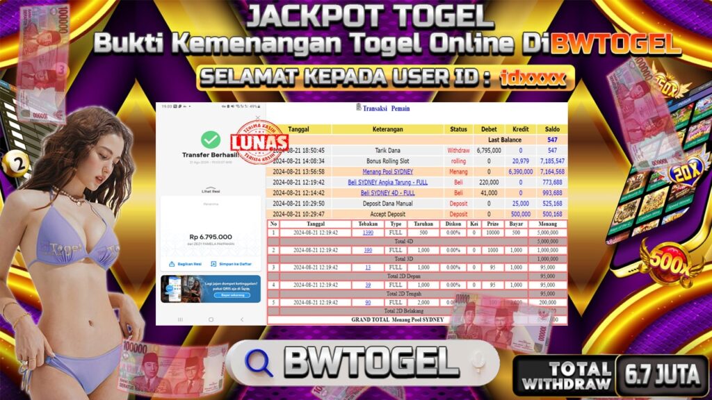 BUKTI JACKPOT TOGEL ONLINE POOL SYDNEY TERPERCAYA DI INDONESIA TGL 21-08-2024