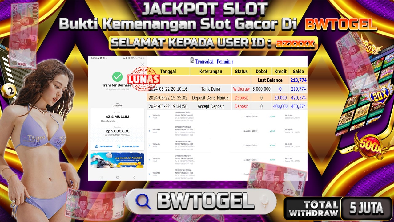 BUKTI JACKPOT SLOT WILD BANDITO TERPERCAYA DI INDONESIA TGL 22-08-2024