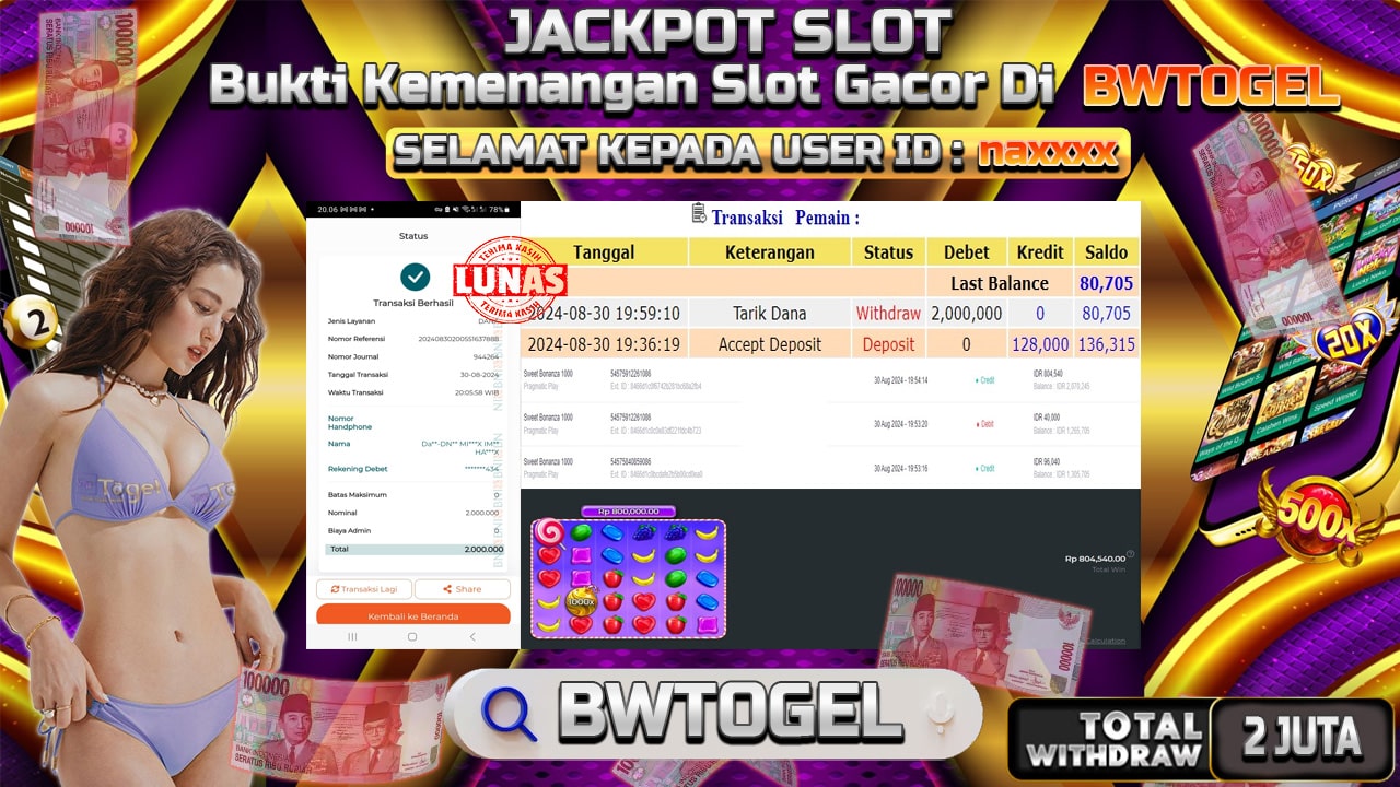 BUKTI JACKPOT SLOT SWEET BONANZA 1000 TERPERCAYA DI INDONESIA TGL 30-08-2024