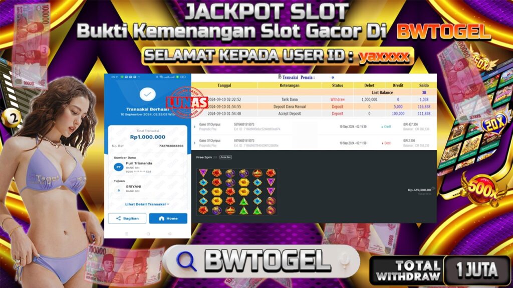 BUKTI JACKPOT SLOT GATES OF OLYMPUS TERPERCAYA DI INDONESIA TGL 10-09-2024