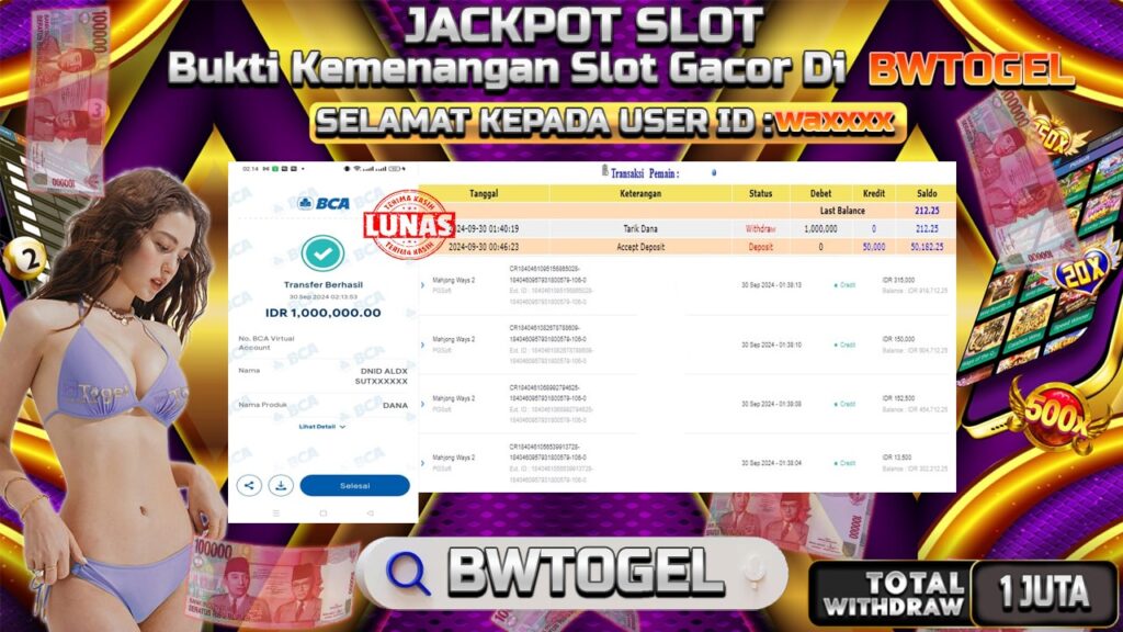 BUKTI JACKPOT SLOT MAHJONG WAYS 2 TERPERCAYA DI INDONESIA TGL 30-09-2024