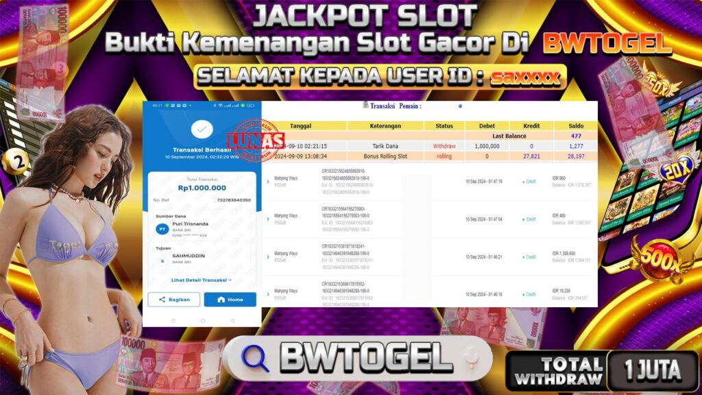 BUKTI JACKPOT SLOT MAHJONG WAYS TERPERCAYA DI INDONESIA TGL 10-09-2024