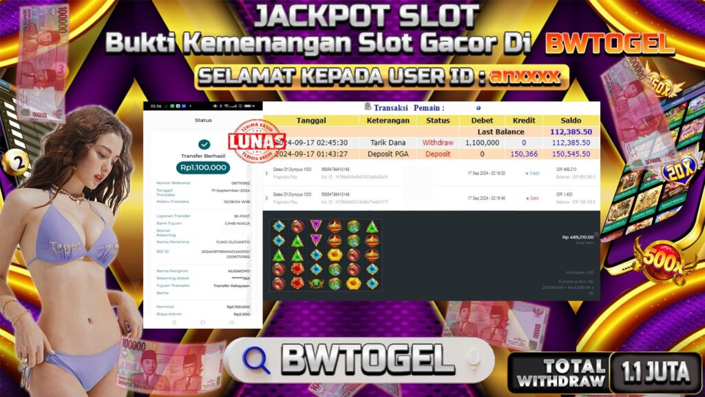 BUKTI JACKPOT SLOT GATES OF OLYMPUS 1000 TERPERCAYA DI INDONESIA TGL 17-09-2024