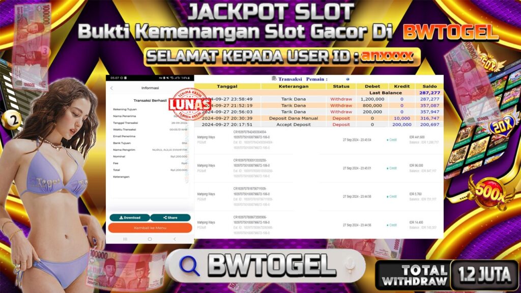 BUKTI JACKPOT SLOT MAHJONG WAYS TERPERCAYA DI INDONESIA TGL 28-09-2024